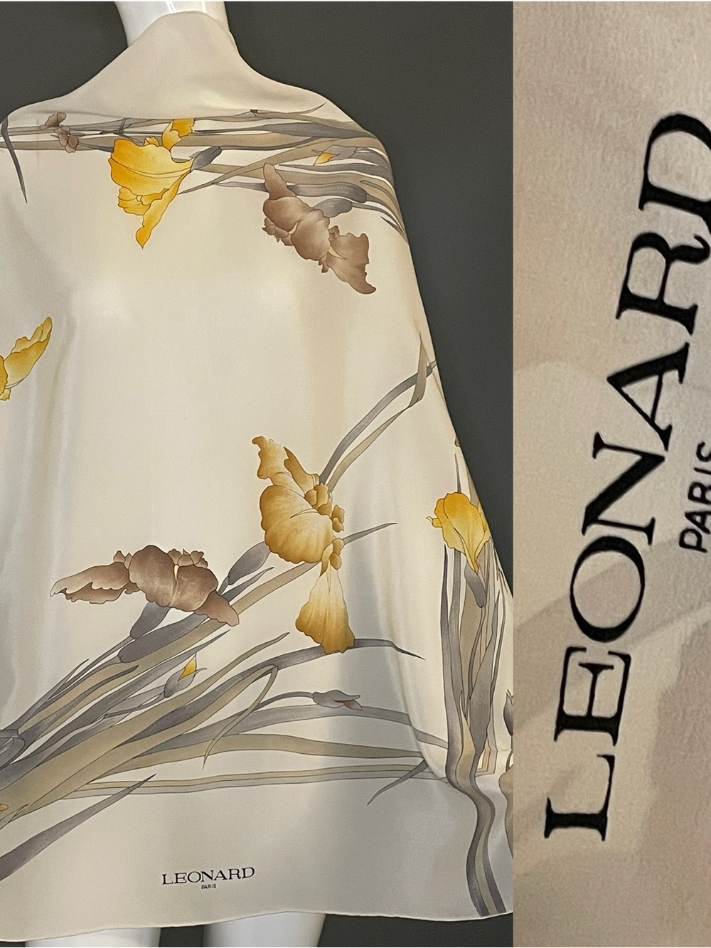 Vintage Leonard Paris Silk Scarf Chic Neutrals 34 In Excellent Gondition